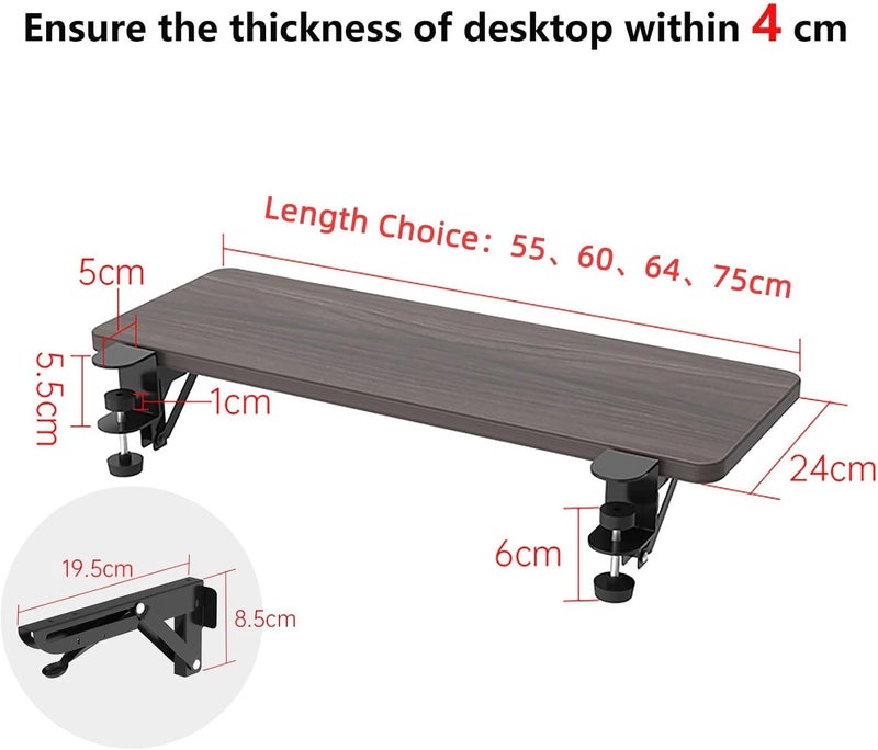 WITPOCE OUGIC Ergonomic Desk Extension Tray, 64x24cm, Clamp Without Punch, Keyboard Drawer Tray, Computer Armrest Table Stand - Image 3